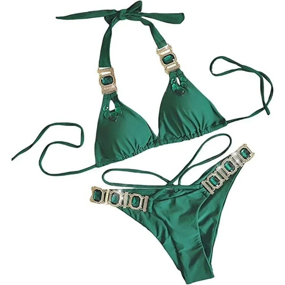 NEW Sparkling Bling Crystal Rhinestone Bikini Swimsuit Beachwear + FREE … - Picture 2 of 14